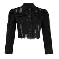 Streetwear kratko revel laped grudi na listu od puhaka Slim traper jakne za žene čišćenje crne veličine