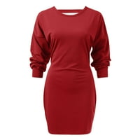 Caicj za žene Žene Polo vrat Duga tanka Opremljena haljina Bodycon Turtleneck kabel pleteni džemper crveni, xl