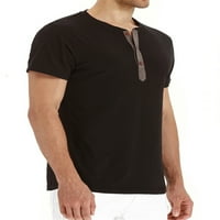 Eleluny mens gumb V izrez T-majica Henley s kratkim rukavima za običaj tee bluza crna 2xl