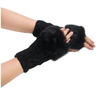 Fdelink Ženska djevojka drži tople zimske zečje ručne rukavice bez rukava rukavice, ručnik