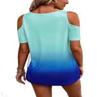 Ženski casual ombre v izrez kratkih rukava plave majice XL