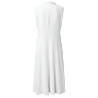 Ženska modna ljeta Linijska haljina Ležerna V-izrez Maxi haljina bez rukava Sunderss Swing haljina za zabavu bijela XL