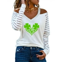 Lovskoo majice s dugim rukavima za žene Cvjetni ispis Trendi V-izrez Majica Jesenski ispis hladna ramena