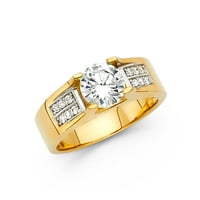 Zaručni prsten Solitaire 14K žuti zlatni godišnjica okrugli CZ širok bridalni bend bočni kamenje veličine