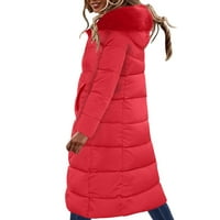 MANXIVOO zimski kaputi za žene ženska pamučna odjeća u zimi zadebljana velika ovratnica velika veličina preko koljena vitki dugi jakni kaput crveni