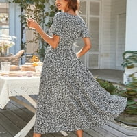 Ljetne haljine za žene Maxi haljina V-izrez kratki rukav ležerna za odmor za ljuljanje, haljina od ispisane