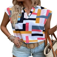 Ženska geometrijska print v bluza s rukavima od vrata