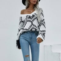 Homodles Nova modna ženska jesen i zimski džemper - pulover okrugli vrat tiskani bijeli veličine s