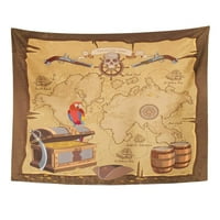 Igra Old Pirate Treasure Karta Komoda Parrot Lubanja rum Saber šešir i brodske avanturističke priče