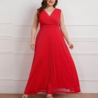 Yuwull Womens haljine Ljetne haljine Ženske modne seksi ljeto bez rukava V-izrez Solid Color Plus Veličina