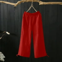 Ženski džepovi s elastičnim strukom krutne hlače, ležerne duge pantalone crvene m