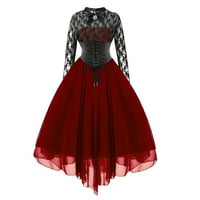 Zkozptok Žene Haljine Cosplay dvodijelna haljina Gothic Jesen Retro cvjetna kugla haljina večernja haljina, vino, xl