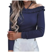 Dugi rukav s ramena Čvrsti klasični pad bluza za klirenske košulje za žene ispod $ tamno plave veličine