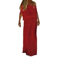 Wefuesd ljetne haljine Ženska modna casual pune boje Jedno rame Elastični struk s kratkim rukavima Duga