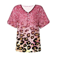 TKLPEHG Ženske vrhove Ljetni modni vintage Basic Tops Leopard Boja blok Ispis kratkih rukava T košulje