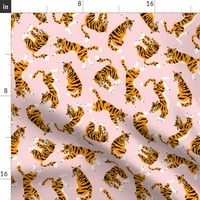 Pamučni sateen stolnjak, 90 okrugli - ružičasti zoo tiger mačka tropska ruka izvučena velikim divljim safari životinjskim tropinskim džunglom egzotičnim jaslice, posteljina od pojma kašičice