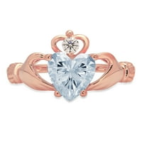 1. CT Sjajno srce simulirano Blue Diamond 14k Rose Gold Solitaire Claddagh prsten SZ 8.5