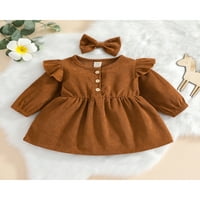 Ehfomius Baby Girl Solid Color haljina dugih rukava haljina poklona za glavu