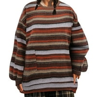 Dukseri za žene Žene dugih rukava plus džepni blok blok džemper casual crewneck plus veličina pulover
