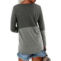 Odeerbi majice za žene Ležerne prilike dugih rukava V-izrez za patchwork labave bluze košulje sive