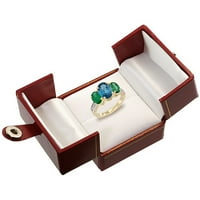 14k žuti zlatni dijamant prirodni London Blue Topaz prsten 3-kamen Oval 8x sa smaragdom, veličine 9