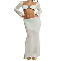 Nituyy ženska pletena suknja set casual pune boje izdužene usjev vrhovi Slim Fit duga suknja odjeću