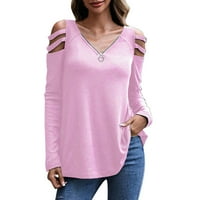 Thirts Ženske majice s dugim rukavima za žene Žene V izrez Zip dugi rukav Top SOLD OFF pulover Ležerne prilike