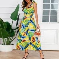 Ljetne haljine za prodaju za žene za žene bez rukava za tisak cvjetnog uzorka V-izrez Midi fit i flare