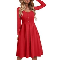 Plus veličina haljine za žene casual moda tanak fit udoban gumb V-izrez casual haljina crvena xxl