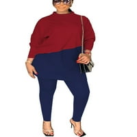 Ženska salon elastična struka vrhova hlače dame casual jogger set dugi rukav jesen boja blok visokim