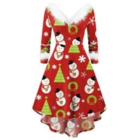 Božićna vintage haljina za žene Seksi odjeća za jedno rame Spaghetti kaiš V-izrez haljina rukavske zabave