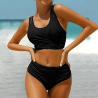 Ženski bikini visokog struka Cross Up Bikini Top Ruched Control Tummy Control BIKINI kupaći kupaći kostim