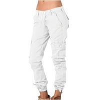 Ženske pantalone plus veličine Tipka sa čvrstom bojom patentni patentni patentni pantalone s višestrukim pantalonama s više džepom casual hippie stil jogging srednjačka bijela xxxxl
