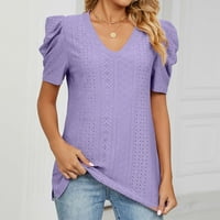 Žene V izrez majica sa mjehurićima i labavom ležernom bluzom s kratkim rukavima Top odjeće dugih rukava