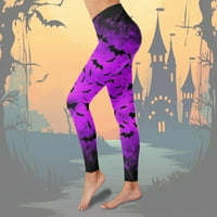 Sehao Women Halloween Print High Squik gamaše za hlače za jogu koja radi svakodnevno fitness ljubičasti l