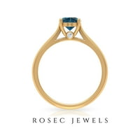 Ovalni rez London Blue Topaz Solitaire Prsten sa iznenađenjem Diamond, 14k žuto zlato, SAD 8.00