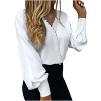Košulje s dugim rukavima za žene Modne žene Print dugih rukava čipke patchwork gumb V-izrez majica crne