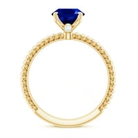 Laboratorija ovalnog oblika odrasli Blue Sapphire Solitaire Prsten sa iznenađenjem Diamond, 14k žuto