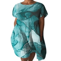 Bomotoo žene midi haljina 3D tiskane duge haljine kratki rukav seksi svakodnevna plava 2xl