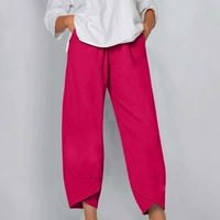 Ženske posteljine plus veličina ljetna moda casual tiska labavi ravni noga pamučni i posteljina čvrste pantalone hlače sa džepom do 65% popusta