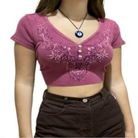 Amiliee ženski gumb Grafički ispis gornji dio majica Estetski kratki rukav Tee