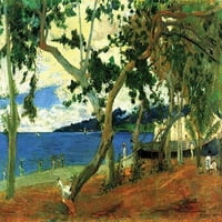 Obala sa kozom, brodom i ljudima Poster Print Paul Gauguin