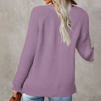 Plit dugi rukav V-izrez čvrsti pulover džep jesen džemperi za žene trendi ljubičasta veličina m