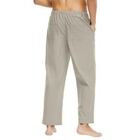 Muške hlače za čišćenje muškaraca čvrsti povremeni elastični pojas džep pamučni posteljina panela pantalona