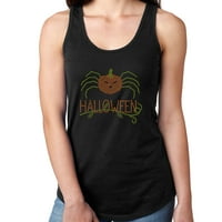 Ženska majica Rhinestone Bling Black Tee Halloween Pumpkin Spider Crew izrez X-Veliki