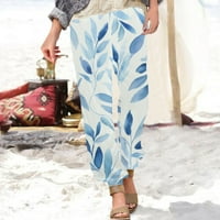 Hwmodou ženske hlače cvjetno tiskano visokog struka ravno noge Lako dugi džepovi Boho Beach Slacks DailyAy