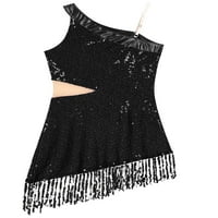 Ženski šljokice Fringes Dress Haljina Asimetrična mreža na ramenu Latino Tango Dancewear