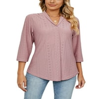 WRCNOTE Women Bluze Custo kolor majica rukava ured Office Labavičarni tunički majica V izrez duboka ružičasta m