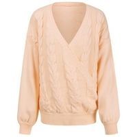 Ženska pulover V-izrez modni casual labavi pleteni džemper top bluza hot6sl4870138