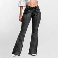 Petort Jeans hlače za žene Trendy široke noge traper hlače visoke vrećice u struku za žene Grey, S
